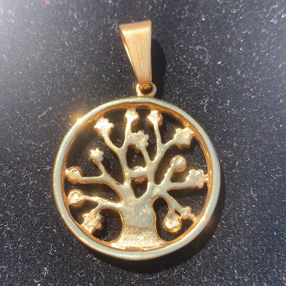 New Gold Tone Stainless Steel Tree of Life Pendant - Picture 8 of 10